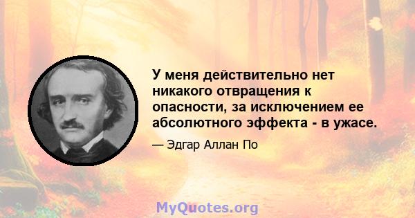 У меня действительно нет никакого отвращения к опасности, за исключением ее абсолютного эффекта - в ужасе.