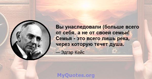 Вы унаследовали (больше всего от себя, а не от своей семьи! Семья - это всего лишь река, через которую течет душа.