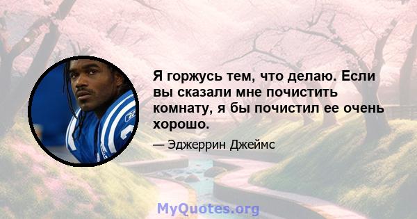 Я горжусь тем, что делаю. Если вы сказали мне почистить комнату, я бы почистил ее очень хорошо.