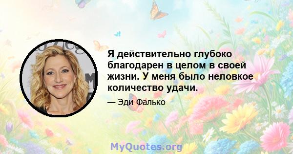 Я действительно глубоко благодарен в целом в своей жизни. У меня было неловкое количество удачи.