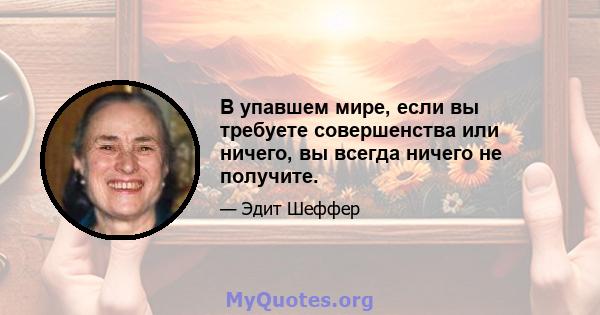 В упавшем мире, если вы требуете совершенства или ничего, вы всегда ничего не получите.