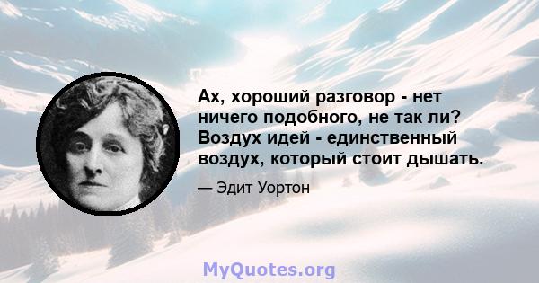 Ах, хороший разговор - нет ничего подобного, не так ли? Воздух идей - единственный воздух, который стоит дышать.