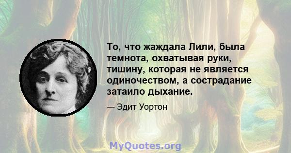 То, что жаждала Лили, была темнота, охватывая руки, тишину, которая не является одиночеством, а сострадание затаило дыхание.