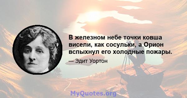 В железном небе точки ковша висели, как сосульки, а Орион вспыхнул его холодные пожары.