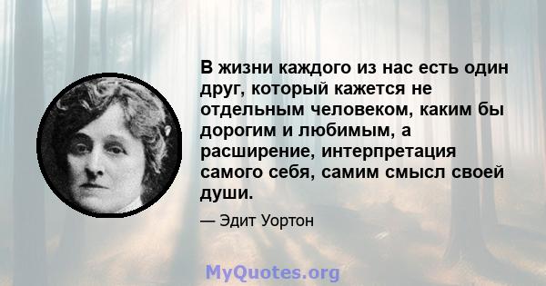 В жизни каждого из нас есть один друг, который кажется не отдельным человеком, каким бы дорогим и любимым, а расширение, интерпретация самого себя, самим смысл своей души.