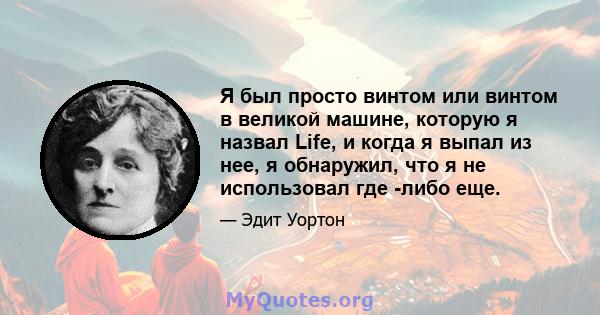 Я был просто винтом или винтом в великой машине, которую я назвал Life, и когда я выпал из нее, я обнаружил, что я не использовал где -либо еще.