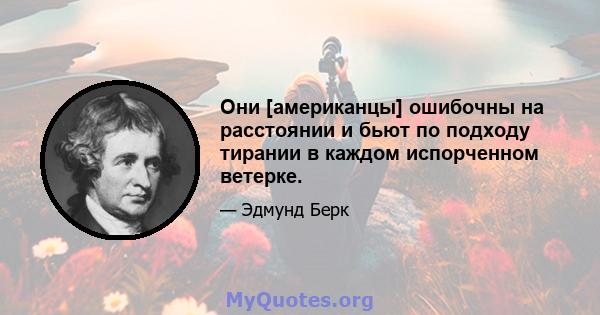 Они [американцы] ошибочны на расстоянии и бьют по подходу тирании в каждом испорченном ветерке.