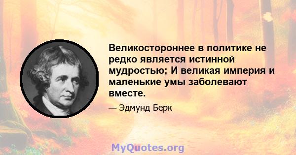 Великостороннее в политике не редко является истинной мудростью; И великая империя и маленькие умы заболевают вместе.