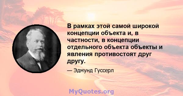 В рамках этой самой широкой концепции объекта и, в частности, в концепции отдельного объекта объекты и явления противостоят друг другу.