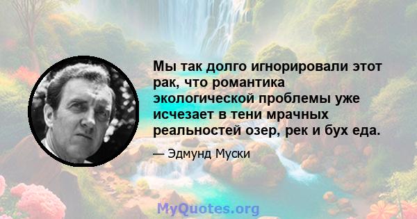 Мы так долго игнорировали этот рак, что романтика экологической проблемы уже исчезает в тени мрачных реальностей озер, рек и бух еда.