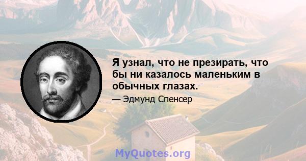 Я узнал, что не презирать, что бы ни казалось маленьким в обычных глазах.