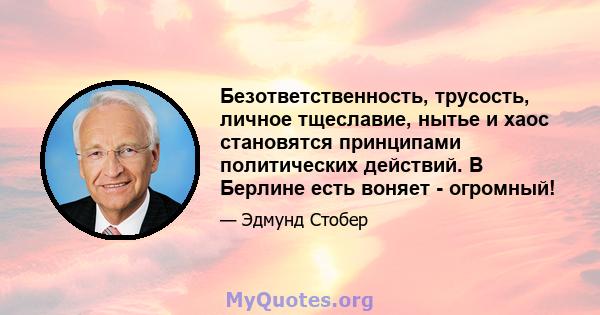 Безответственность, трусость, личное тщеславие, нытье и хаос становятся принципами политических действий. В Берлине есть воняет - огромный!