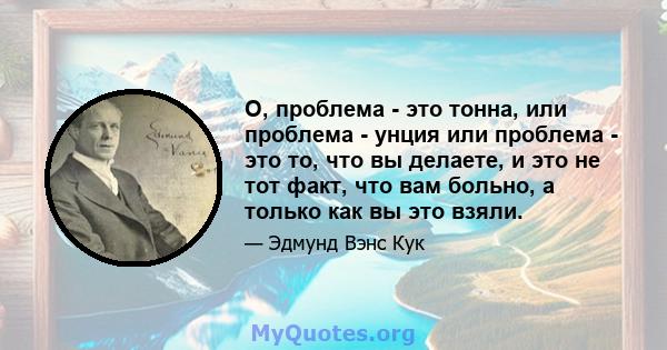 О, проблема - это тонна, или проблема - унция или проблема - это то, что вы делаете, и это не тот факт, что вам больно, а только как вы это взяли.