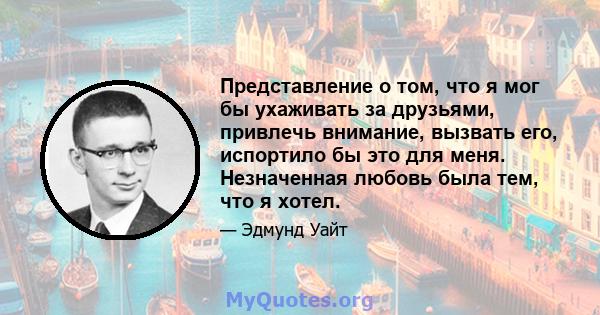 Представление о том, что я мог бы ухаживать за друзьями, привлечь внимание, вызвать его, испортило бы это для меня. Незначенная любовь была тем, что я хотел.