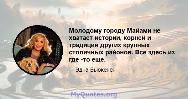 Молодому городу Майами не хватает истории, корней и традиций других крупных столичных районов. Все здесь из где -то еще.