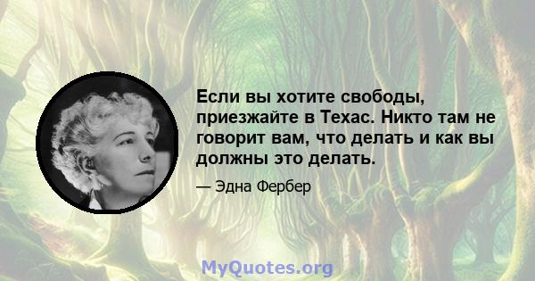 Если вы хотите свободы, приезжайте в Техас. Никто там не говорит вам, что делать и как вы должны это делать.