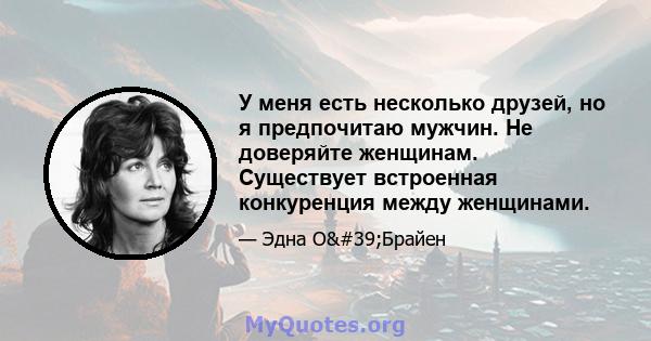 У меня есть несколько друзей, но я предпочитаю мужчин. Не доверяйте женщинам. Существует встроенная конкуренция между женщинами.