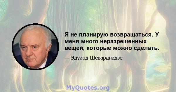 Я не планирую возвращаться. У меня много неразрешенных вещей, которые можно сделать.