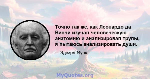 Точно так же, как Леонардо да Винчи изучал человеческую анатомию и анализировал трупы, я пытаюсь анализировать души.