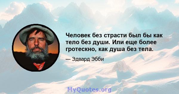 Человек без страсти был бы как тело без души. Или еще более гротескно, как душа без тела.