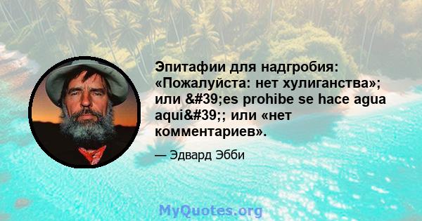 Эпитафии для надгробия: «Пожалуйста: нет хулиганства»; или 'es prohibe se hace agua aqui'; или «нет комментариев».