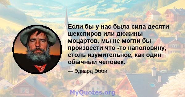 Если бы у нас была сила десяти шекспиров или дюжины моцартов, мы не могли бы произвести что -то наполовину, столь изумительное, как один обычный человек.