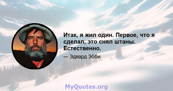 Итак, я жил один. Первое, что я сделал, это снял штаны. Естественно.