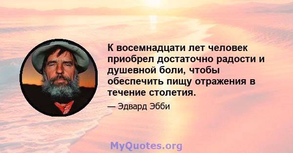 К восемнадцати лет человек приобрел достаточно радости и душевной боли, чтобы обеспечить пищу отражения в течение столетия.