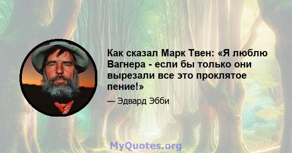 Как сказал Марк Твен: «Я люблю Вагнера - если бы только они вырезали все это проклятое пение!»