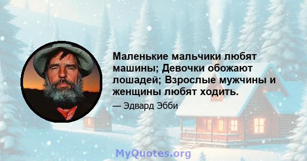 Маленькие мальчики любят машины; Девочки обожают лошадей; Взрослые мужчины и женщины любят ходить.