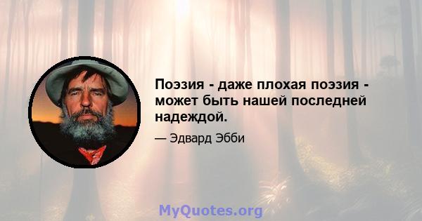 Поэзия - даже плохая поэзия - может быть нашей последней надеждой.