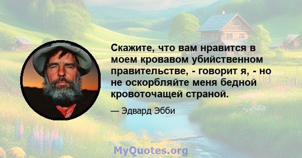 Скажите, что вам нравится в моем кровавом убийственном правительстве, - говорит я, - но не оскорбляйте меня бедной кровоточащей страной.