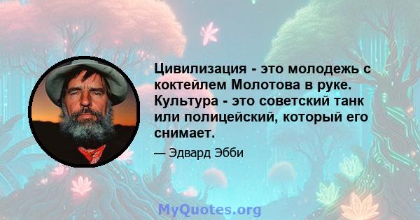 Цивилизация - это молодежь с коктейлем Молотова в руке. Культура - это советский танк или полицейский, который его снимает.