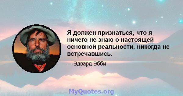 Я должен признаться, что я ничего не знаю о настоящей основной реальности, никогда не встречавшись.