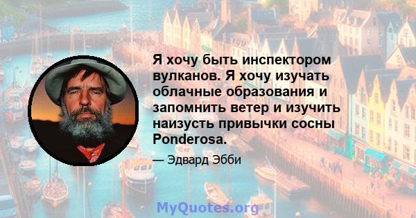 Я хочу быть инспектором вулканов. Я хочу изучать облачные образования и запомнить ветер и изучить наизусть привычки сосны Ponderosa.