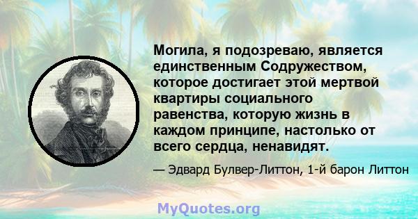 Могила, я подозреваю, является единственным Содружеством, которое достигает этой мертвой квартиры социального равенства, которую жизнь в каждом принципе, настолько от всего сердца, ненавидят.