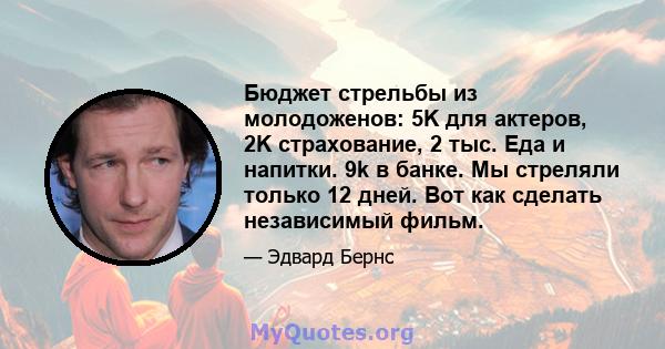 Бюджет стрельбы из молодоженов: 5K для актеров, 2K страхование, 2 тыс. Еда и напитки. 9k в банке. Мы стреляли только 12 дней. Вот как сделать независимый фильм.