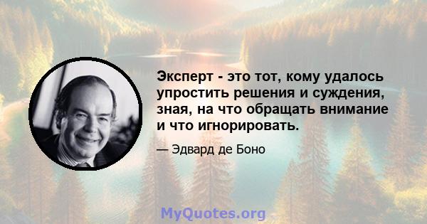 Эксперт - это тот, кому удалось упростить решения и суждения, зная, на что обращать внимание и что игнорировать.