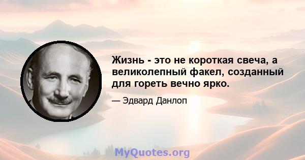 Жизнь - это не короткая свеча, а великолепный факел, созданный для гореть вечно ярко.