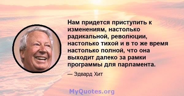 Нам придется приступить к изменениям, настолько радикальной, революции, настолько тихой и в то же время настолько полной, что она выходит далеко за рамки программы для парламента.