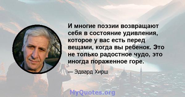 И многие поэзии возвращают себя в состояние удивления, которое у вас есть перед вещами, когда вы ребенок. Это не только радостное чудо, это иногда пораженное горе.