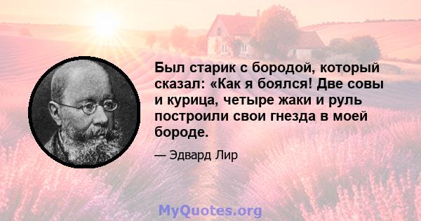 Был старик с бородой, который сказал: «Как я боялся! Две совы и курица, четыре жаки и руль построили свои гнезда в моей бороде.