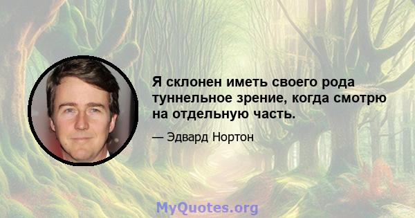 Я склонен иметь своего рода туннельное зрение, когда смотрю на отдельную часть.