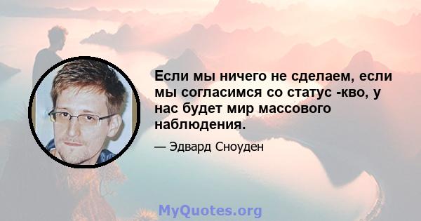 Если мы ничего не сделаем, если мы согласимся со статус -кво, у нас будет мир массового наблюдения.