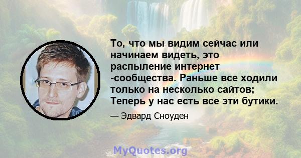 То, что мы видим сейчас или начинаем видеть, это распыление интернет -сообщества. Раньше все ходили только на несколько сайтов; Теперь у нас есть все эти бутики.