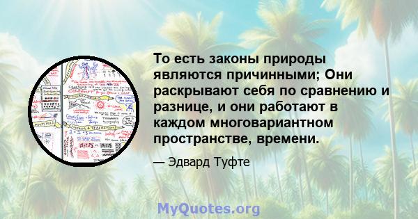 То есть законы природы являются причинными; Они раскрывают себя по сравнению и разнице, и они работают в каждом многовариантном пространстве, времени.