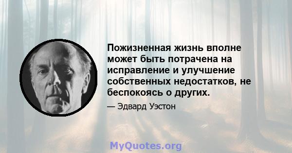 Пожизненная жизнь вполне может быть потрачена на исправление и улучшение собственных недостатков, не беспокоясь о других.