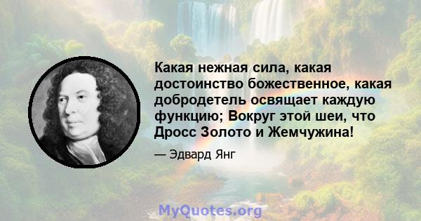 Какая нежная сила, какая достоинство божественное, какая добродетель освящает каждую функцию; Вокруг этой шеи, что Дросс Золото и Жемчужина!