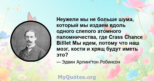 Неужели мы не больше шума, который мы издаем вдоль одного слепого атомного паломничества, где Crass Chance Billlet Мы идем, потому что наш мозг, кости и хрящ будут иметь это?