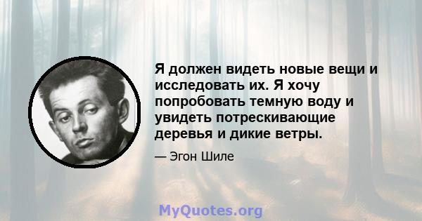 Я должен видеть новые вещи и исследовать их. Я хочу попробовать темную воду и увидеть потрескивающие деревья и дикие ветры.